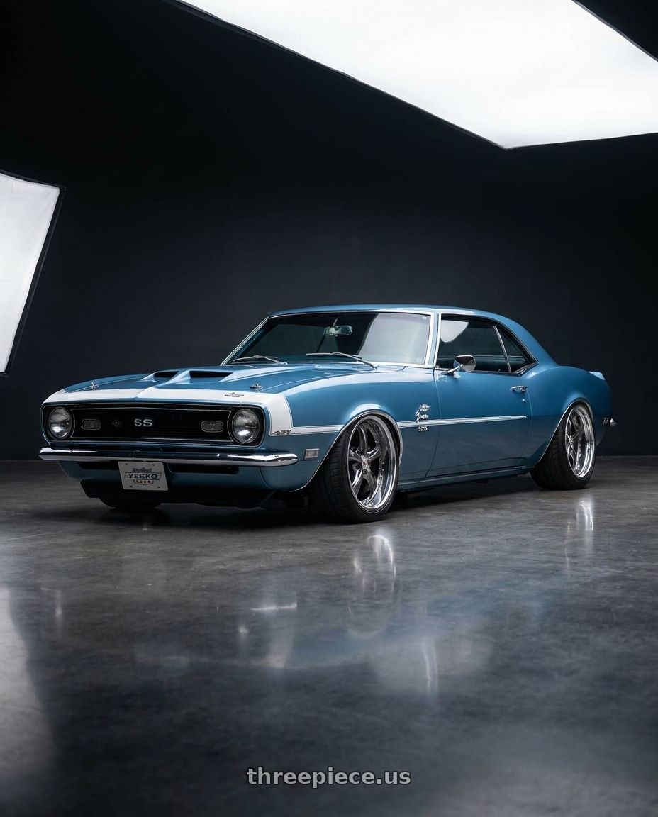 1968 chevrolet camaro  with Work Wheels VS-KF 5X114.3 19x8+2 Brilliant Silver Black A Disk FULL REVERSE wheels