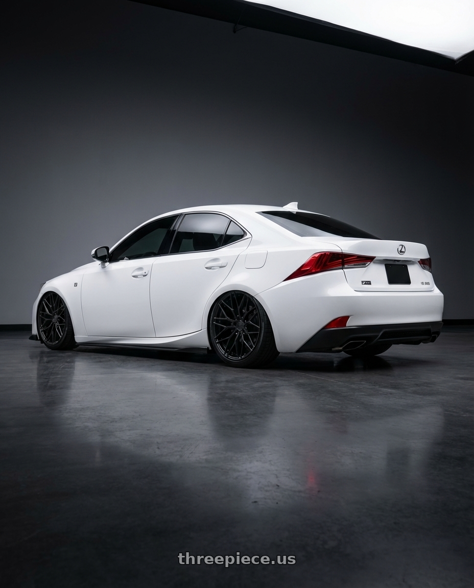 2018 Lexus IS 350 F Sport with Avant Garde Wheels M520R 5X114.3 19x8.5 +35 Gloss Black wheels rear three quarter view slight stretch tires