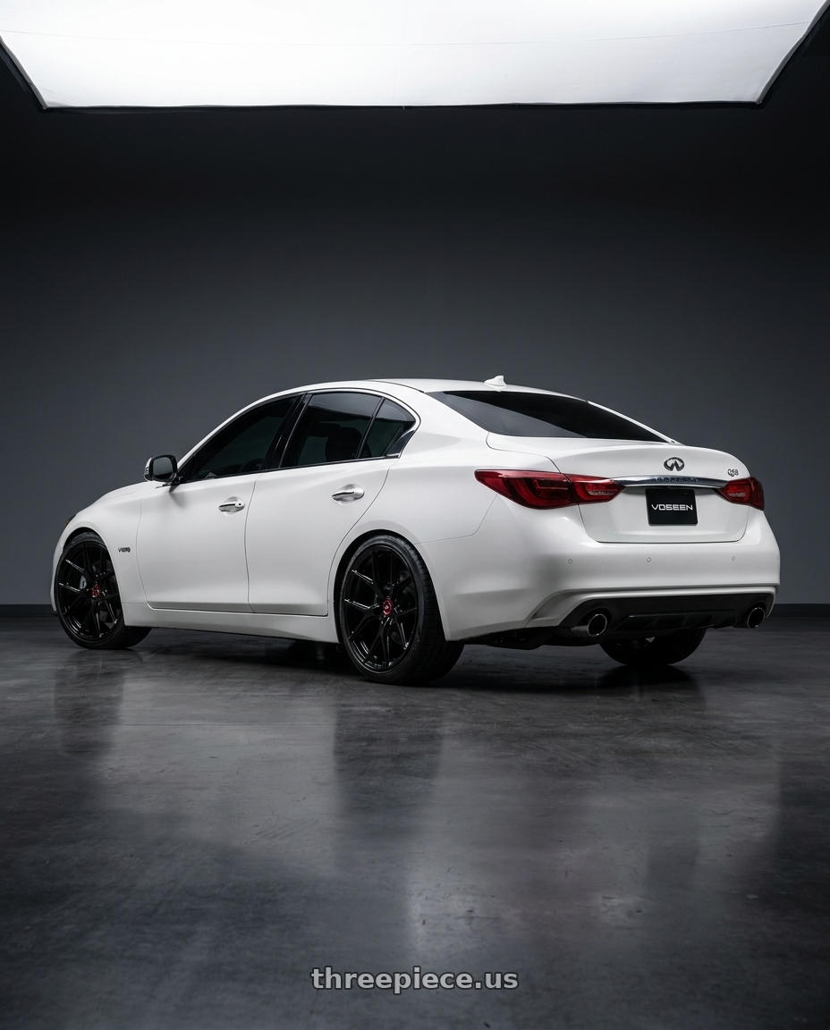 2020 Infiniti Q50 with Vossen HF-5 19x9.5 / 5x114.3 / ET40 / Deep Face / 73.1 - Gloss Black Wheel - HF5-9N63 wheels rear three quarter view square tires