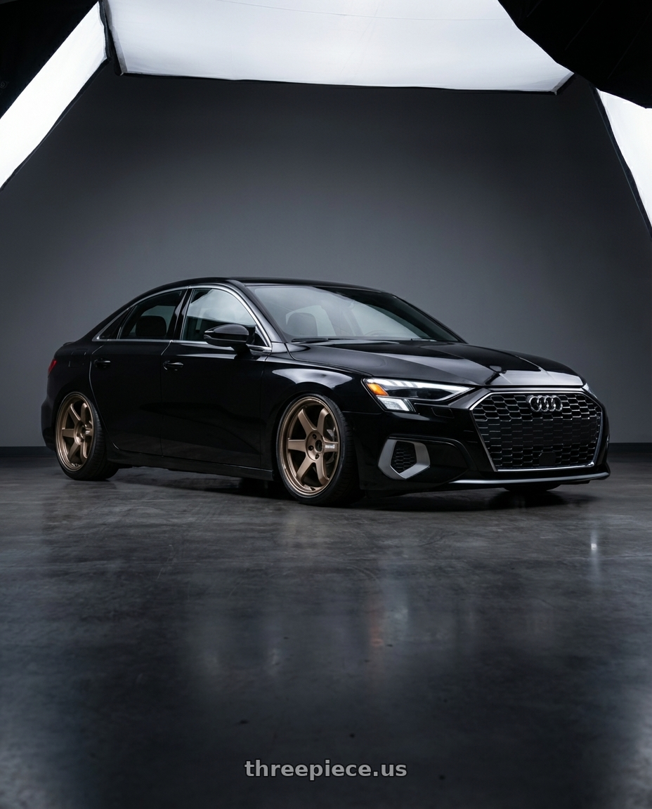 2022 Audi A3 with Volk Racing TE37 Ultra M Spec 5x112 19x9.5+23 19x10.5+35 Bronze Almite Toyota Supra MK5 Spec wheels