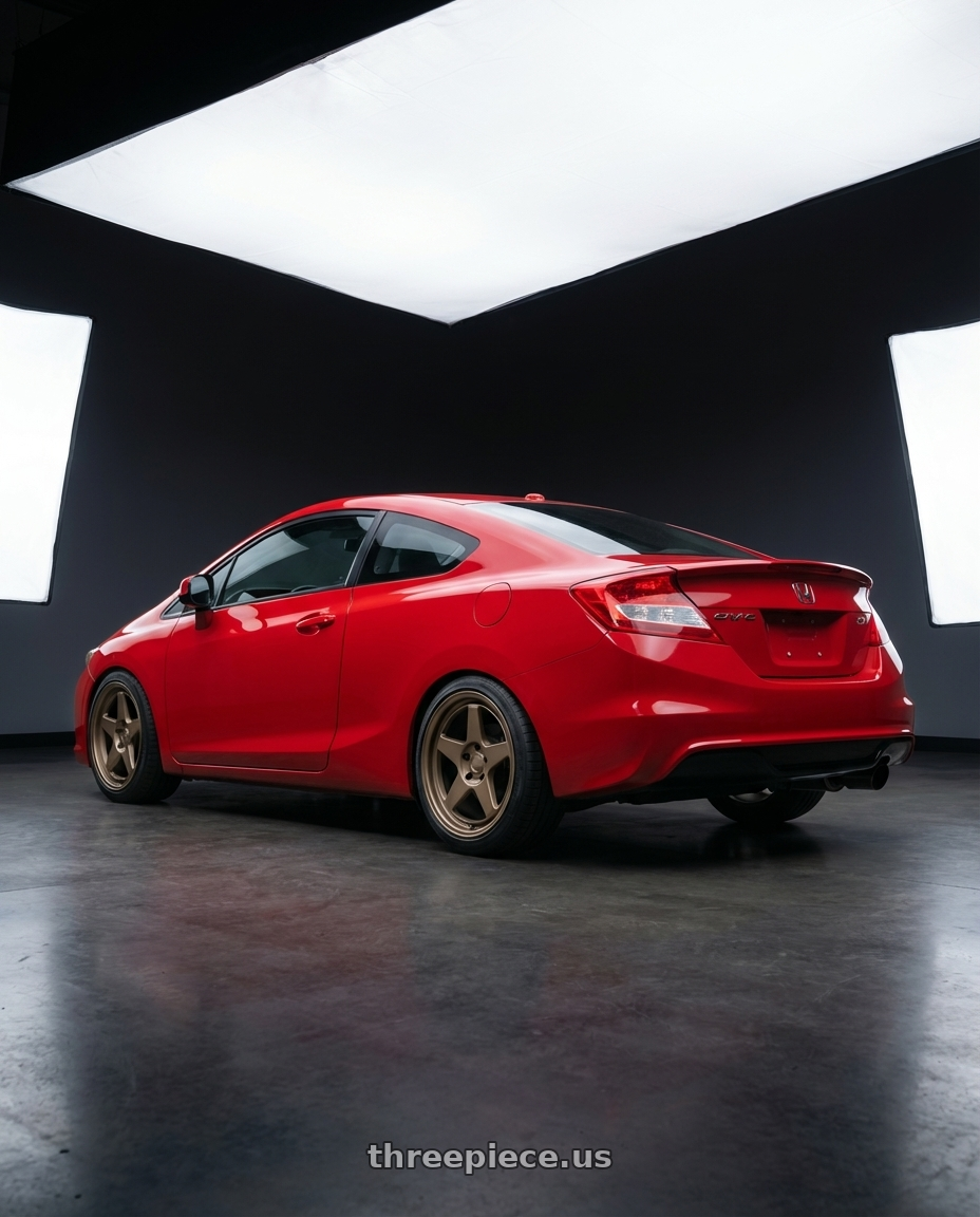 2015 Honda Civic Si with Kansei K12B KNP 5x114.3 17x9 22 Bronze wheels rear three quarter view square tires