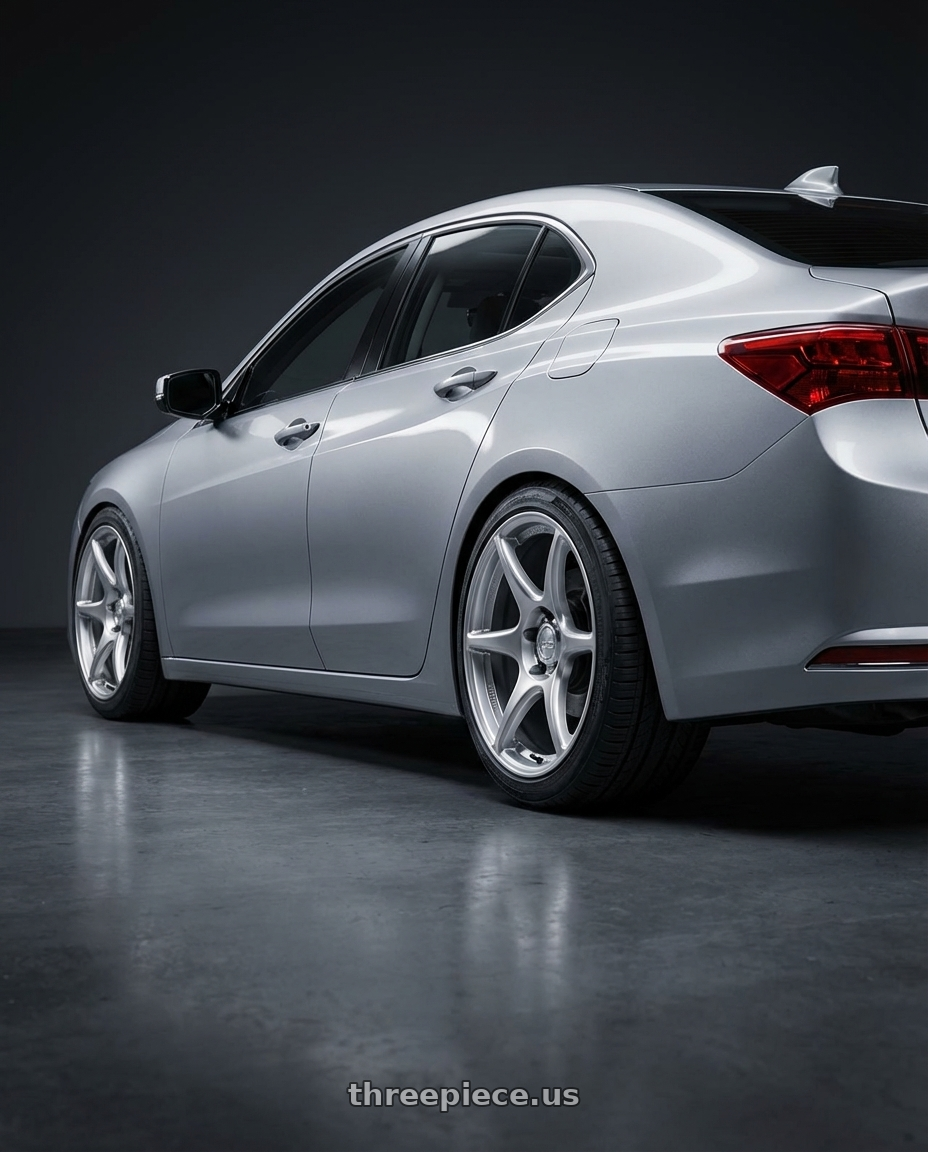 2019 Acura TLX with Kansei K11S Tandem 5x114.3 19x9.5 22 Hyper Silver wheels rear three quarter view square tires