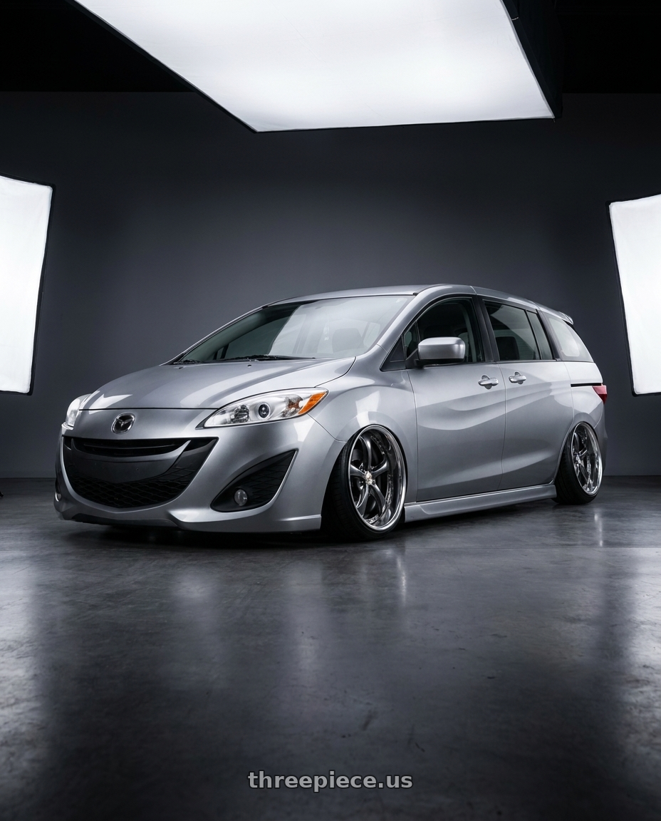 2012 Mazda 5 with Work Wheels VS-KF 5X114.3 19x7.5+34 Brilliant Silver Black A Disk FULL REVERSE wheels