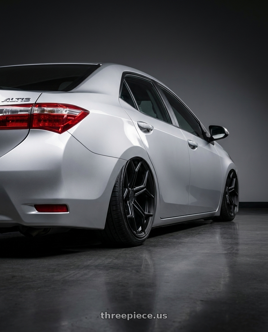 2016 Toyota altis with XO HELSINKI 5X112 19X10 +52 MATTE BLACK wheels rear three quarter view slight stretch tires