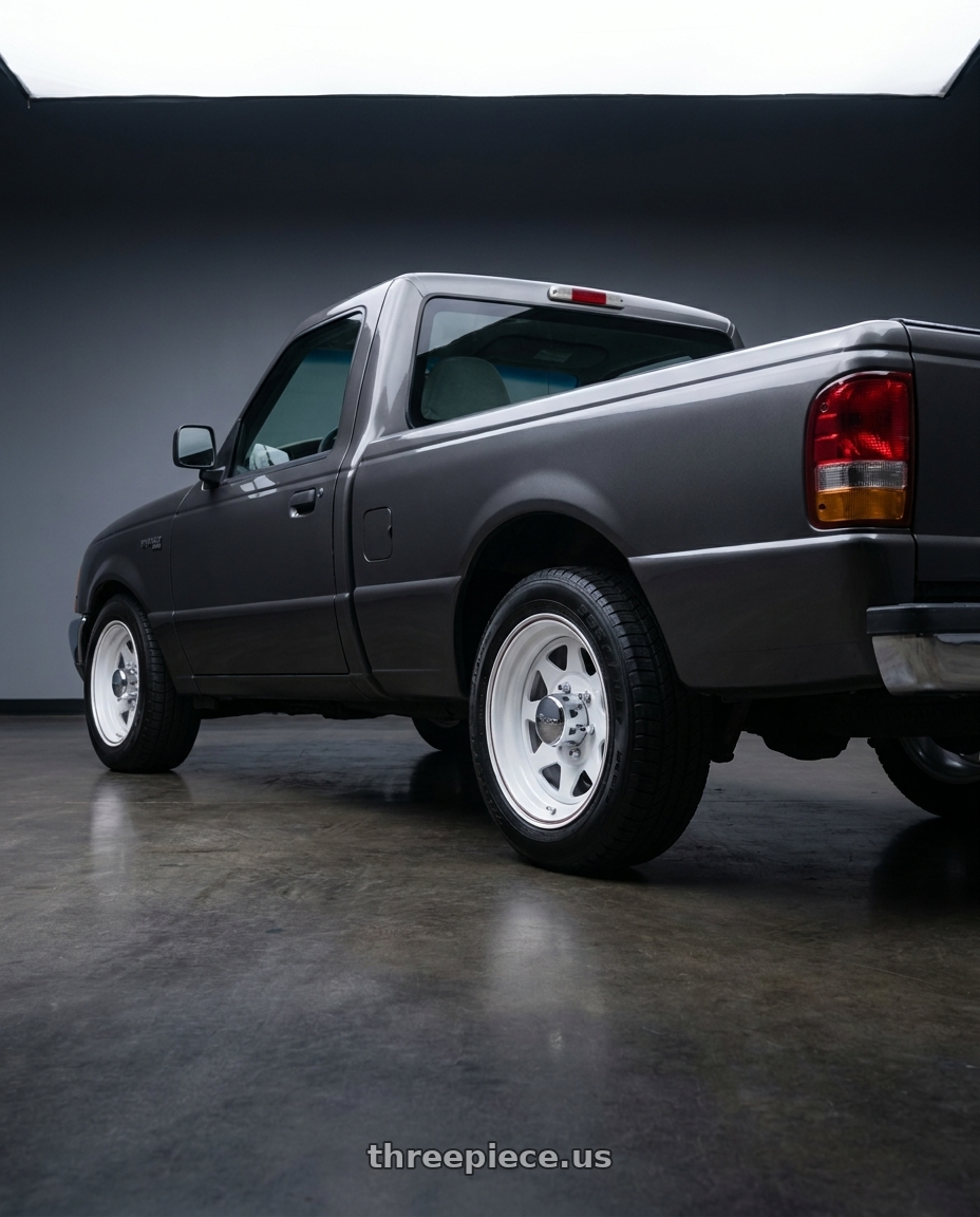 2000 ford ranger ev with Pacer 310W White Spoke 5x114.3 15x7 -6 White wheels rear three quarter view square tires