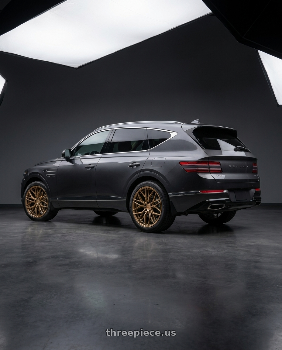 2021 Genesis GV80 with Rohana RFX17 5x112 20x8+30 Gloss Bronze wheels rear three quarter view square tires