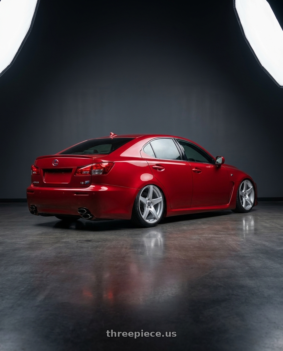 2012 Lexus IS-F with Forgestar CF5 5x114.3 19x10 +42 Gloss Silver wheels rear three quarter view slight stretch tires