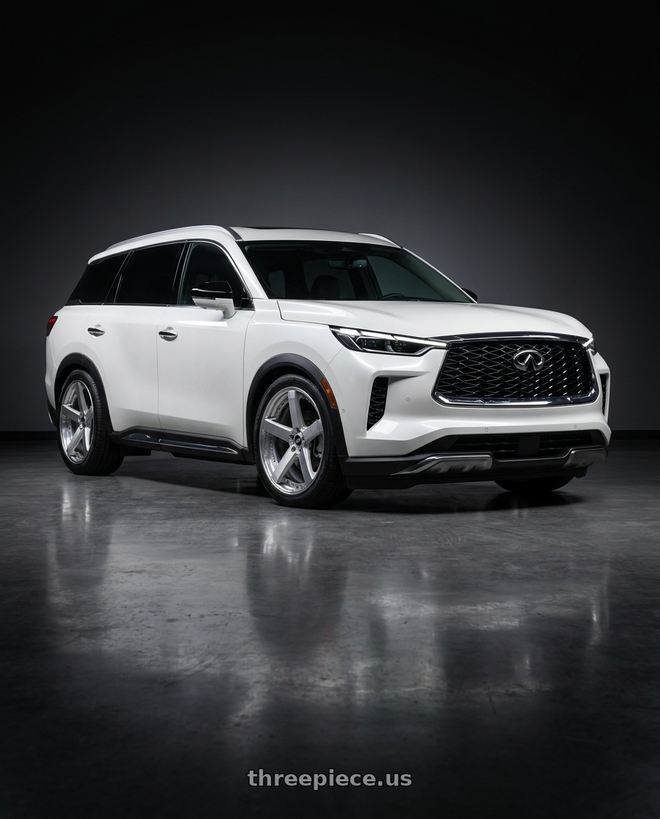 2023 Infiniti QX60 white with Work Zeast St2 5x100 19x8+38 R Disk Brush Silver Clear wheels