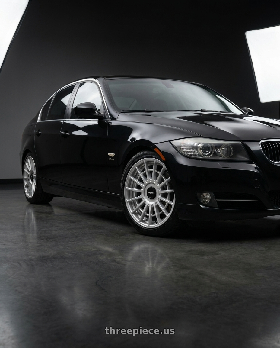 BMW 2011 335i xdrive with Rotiform 1PC R134 FLG 5X120 18X8.5 +35 GLOSS SILVER wheels
