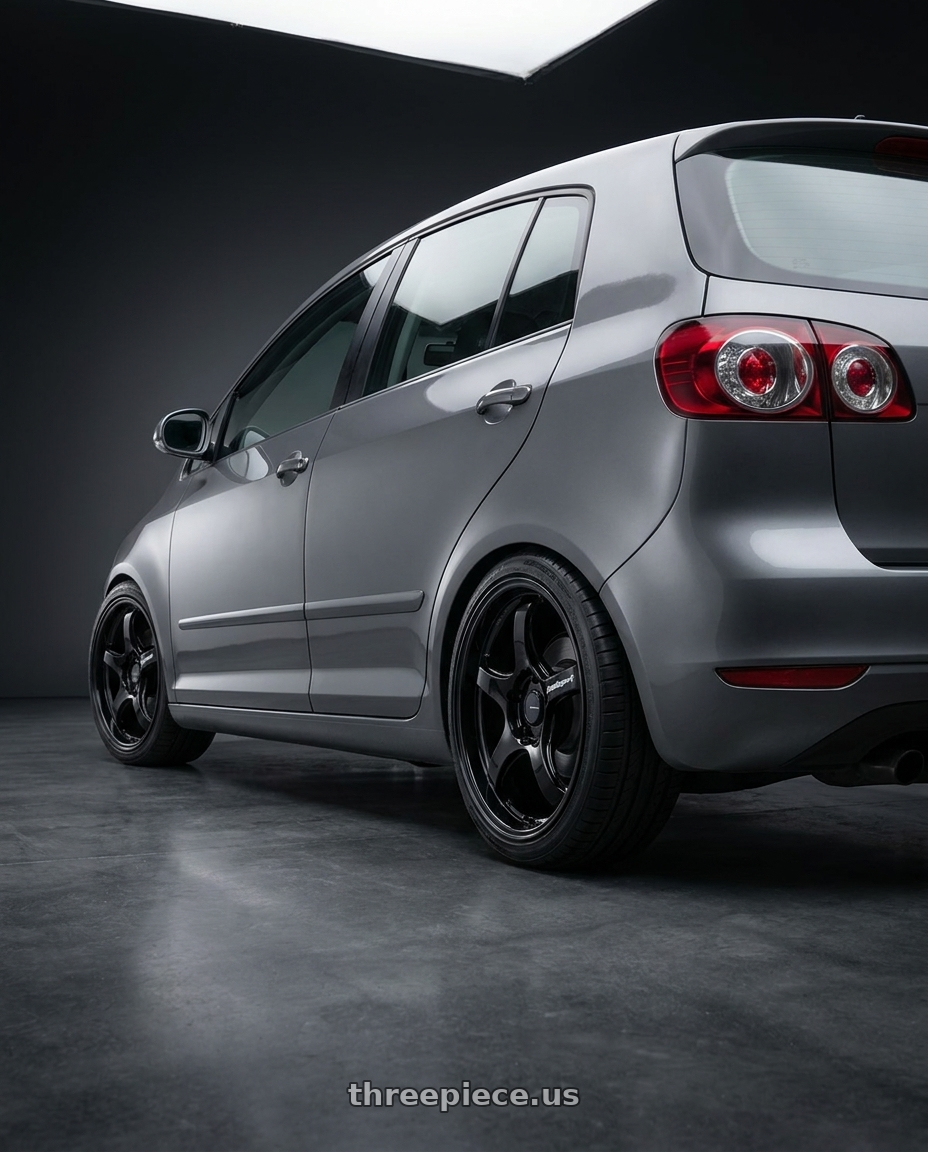 2008 Vw Golf Plus Tdi with WedsSport RN-05M 5x114.3 18x8.5+38 Gloss Black wheels rear three quarter view square tires