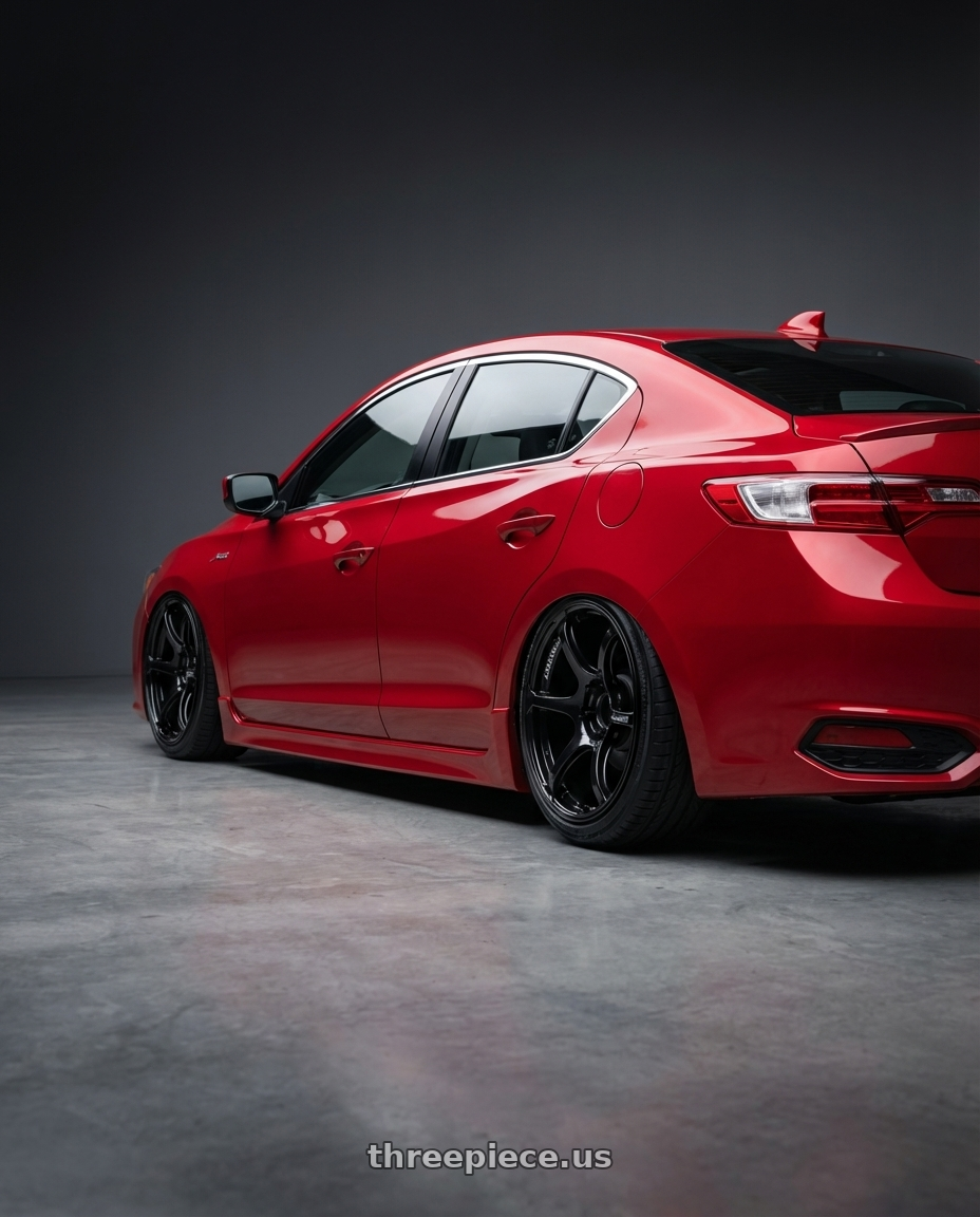 2012 Acura ILX with Advan RGIII 5x114.3 18x8.5+31 Gloss Black wheels rear three quarter view slight stretch tires