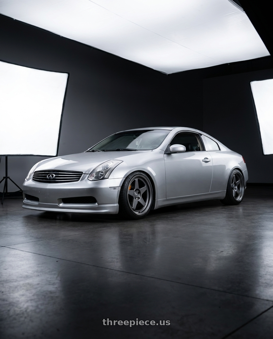 2005 infiniti g35 coupe, silver with Kansei K12G KNP 5x114.3 19x9.5 22 Gunmetal wheels