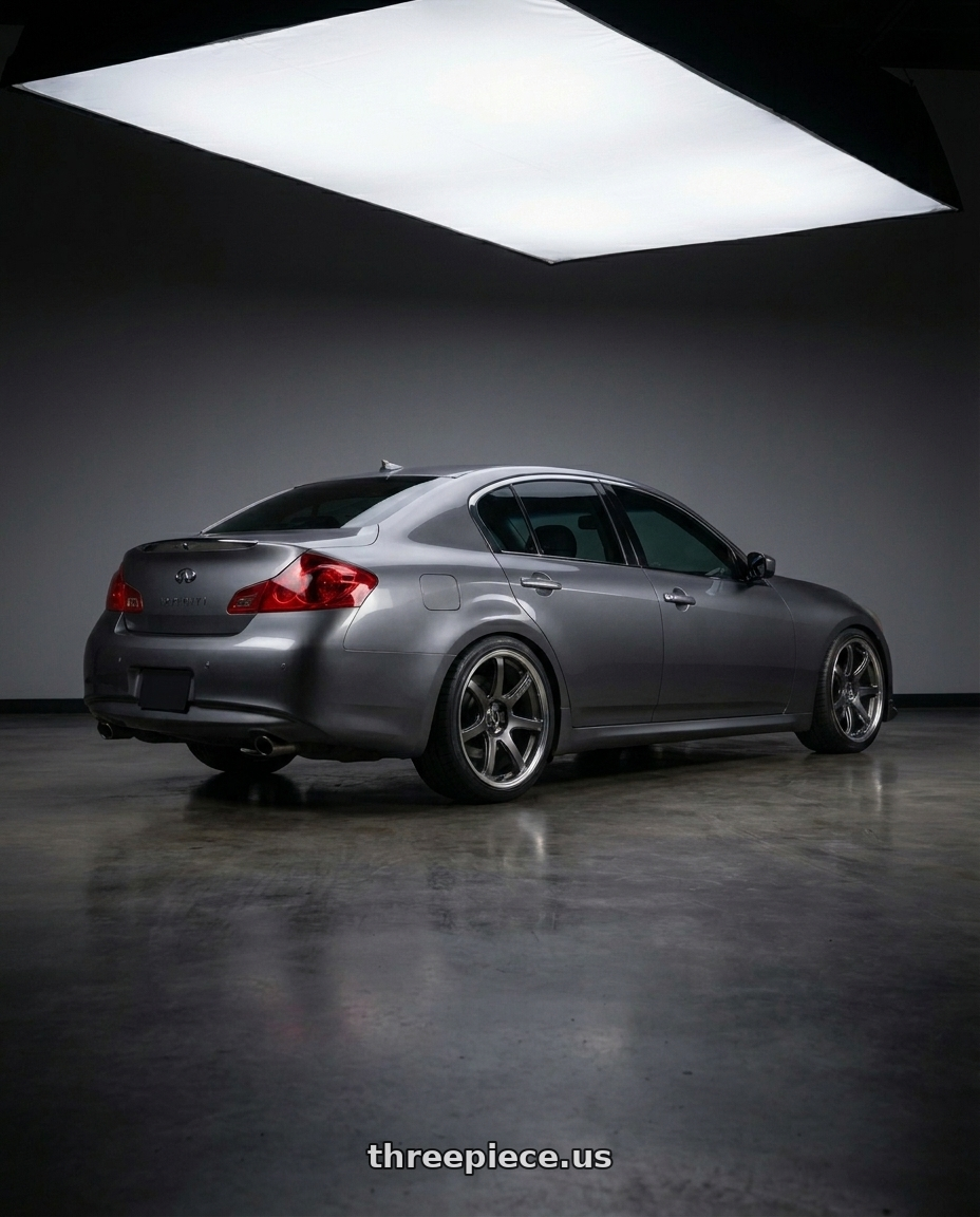 2012 infiniti g37 with Advan Racing GT BEYOND-R 5x114.3 18x10.0 +45 DIAMOND CUT & DARK PLATINUM BLACK wheels rear three quarter view square tires