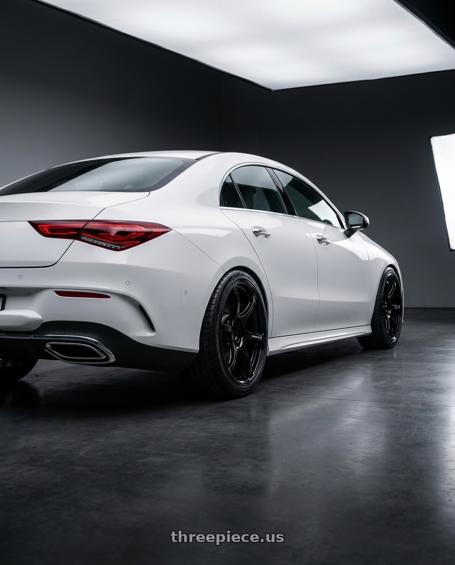 2023 Mercedes-Benz CLA C118 with Advan RGIII 5x112 19x8.5+45 Gloss Black wheels rear three quarter view square tires