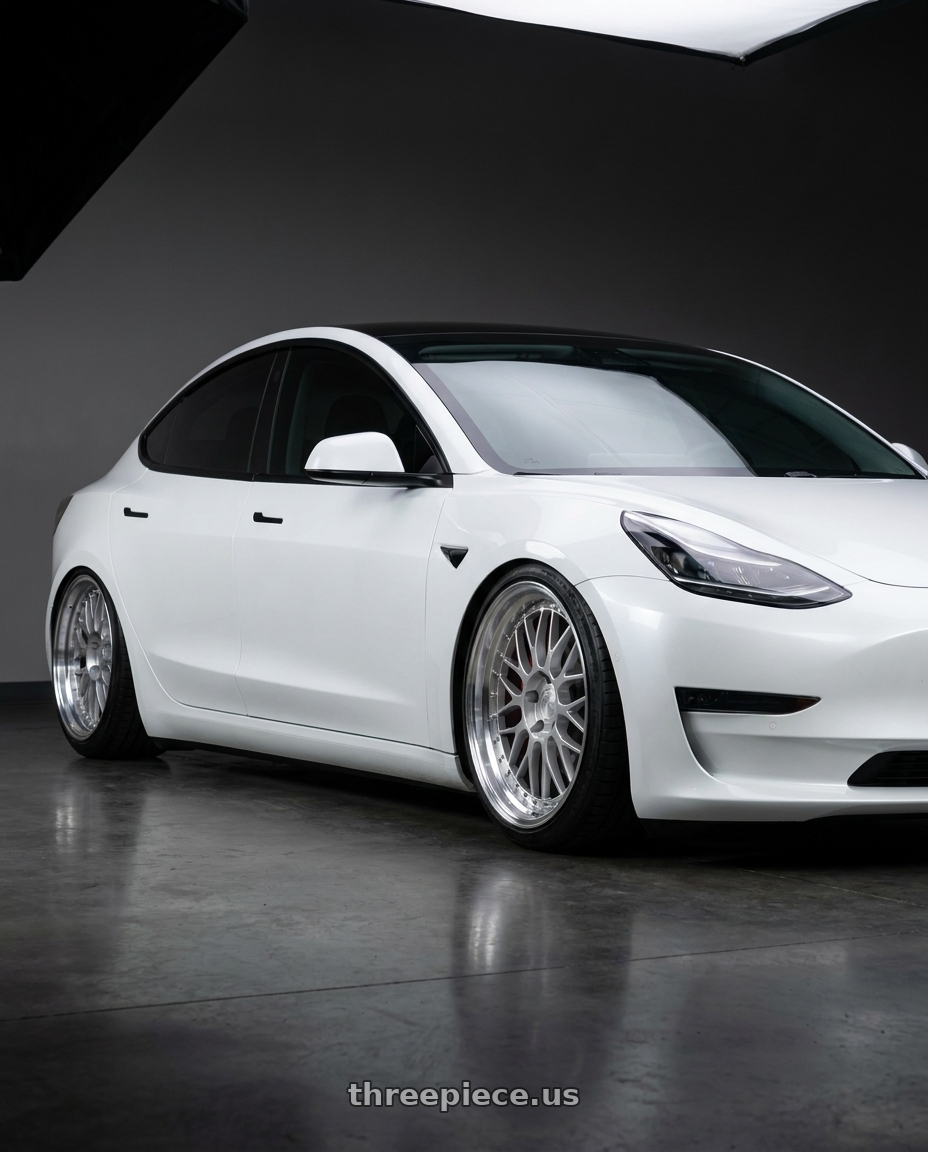 2018 Tesla Model 3 with Aodhan AH02 5x114.3 19x9.5+12 Silver w/ Machined Lip wheels