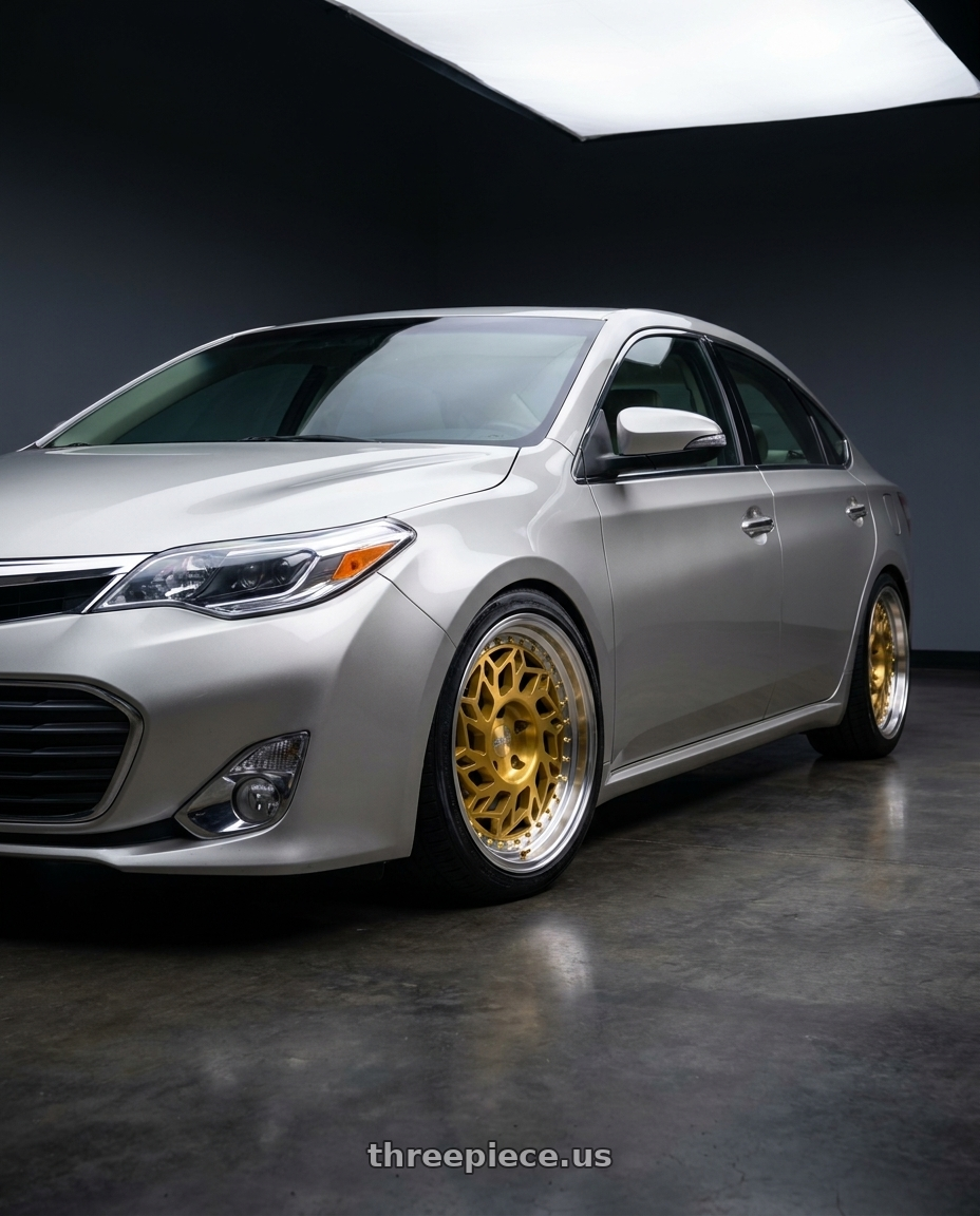 2013 toyota avalon with F1R R32 5x114.3 18x8.5 +33 Brushed Gold/Polish Lip wheels
