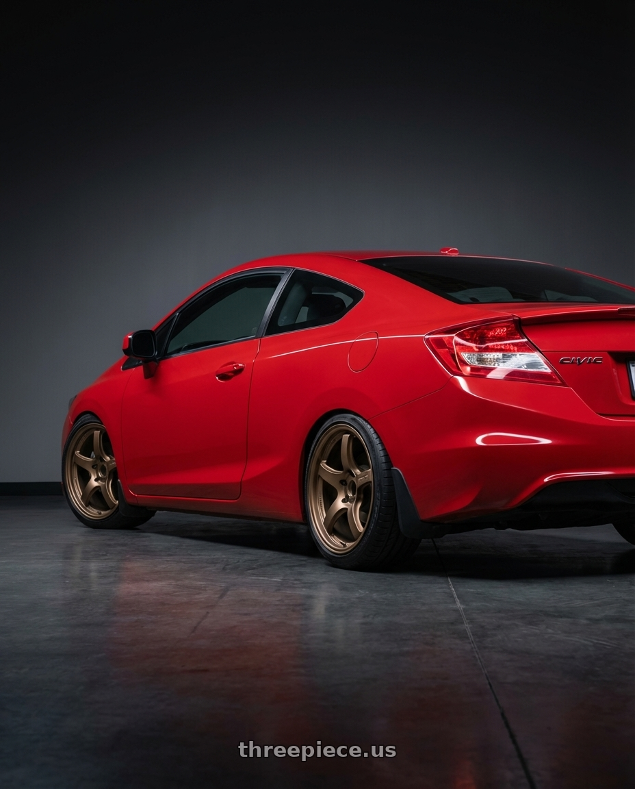 2011 Honda Civic Si with Gram Lights 57CR 5x114.3 17x9+22 Bronze II wheels rear three quarter view square tires