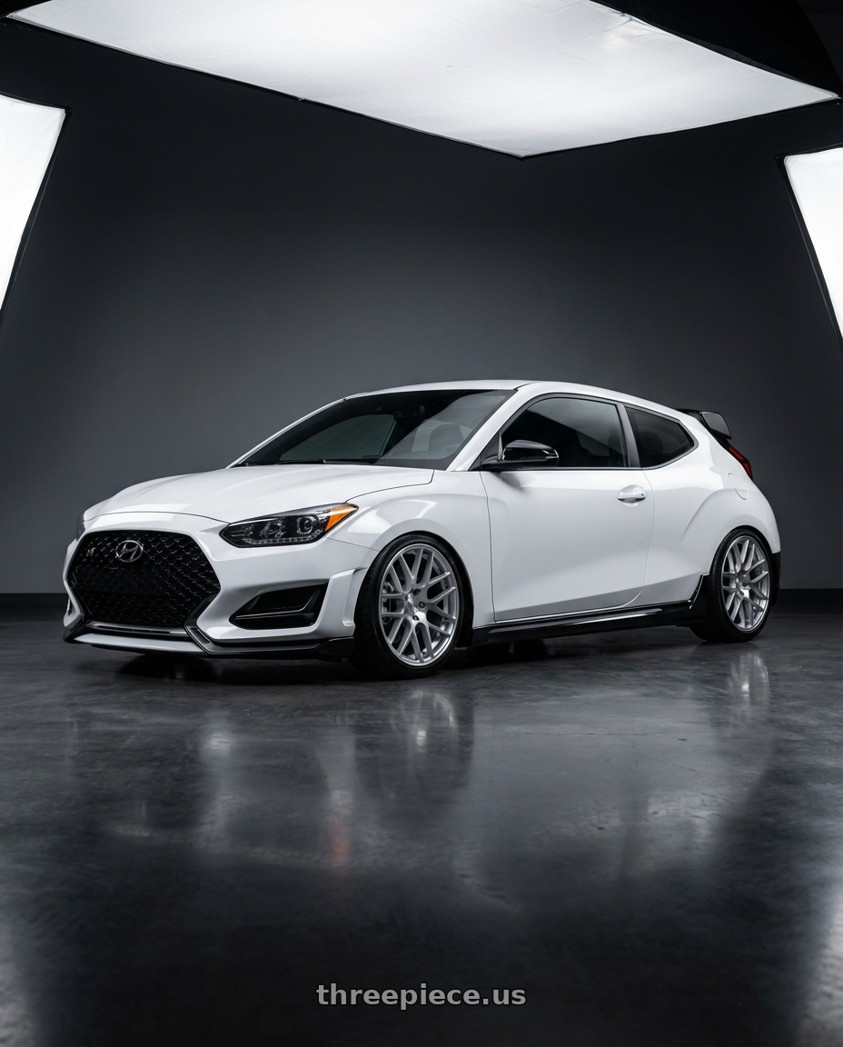 2022 Veloster N lunar white with Rotiform 1PC R110 BLQ 5X100 18X8.5 +35 GLOSS SILVER MACHINED wheels