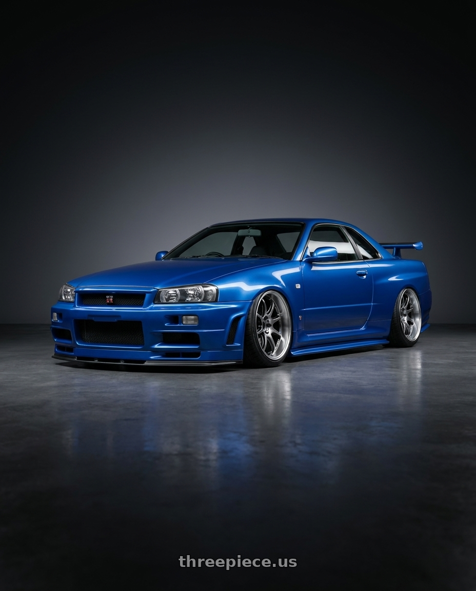 2000 nissan gtr with Work Emotion D9r 5x100 18x8.5 +32 Gt Silver Rim Cut wheels