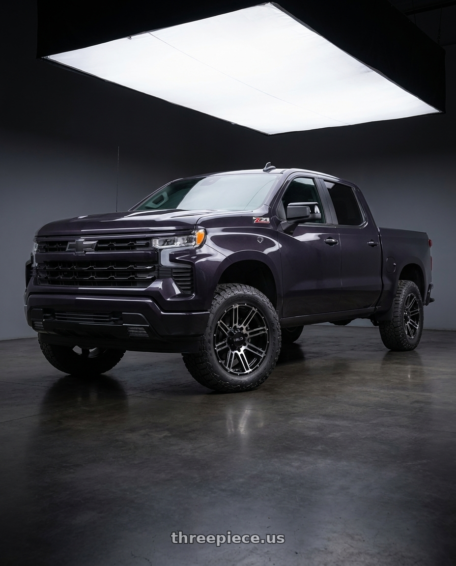 2023 Chevrolet Silverado 1500 with Helo HE900 6X139.7 20X10 -24 GLOSS BLACK MACHINED wheels