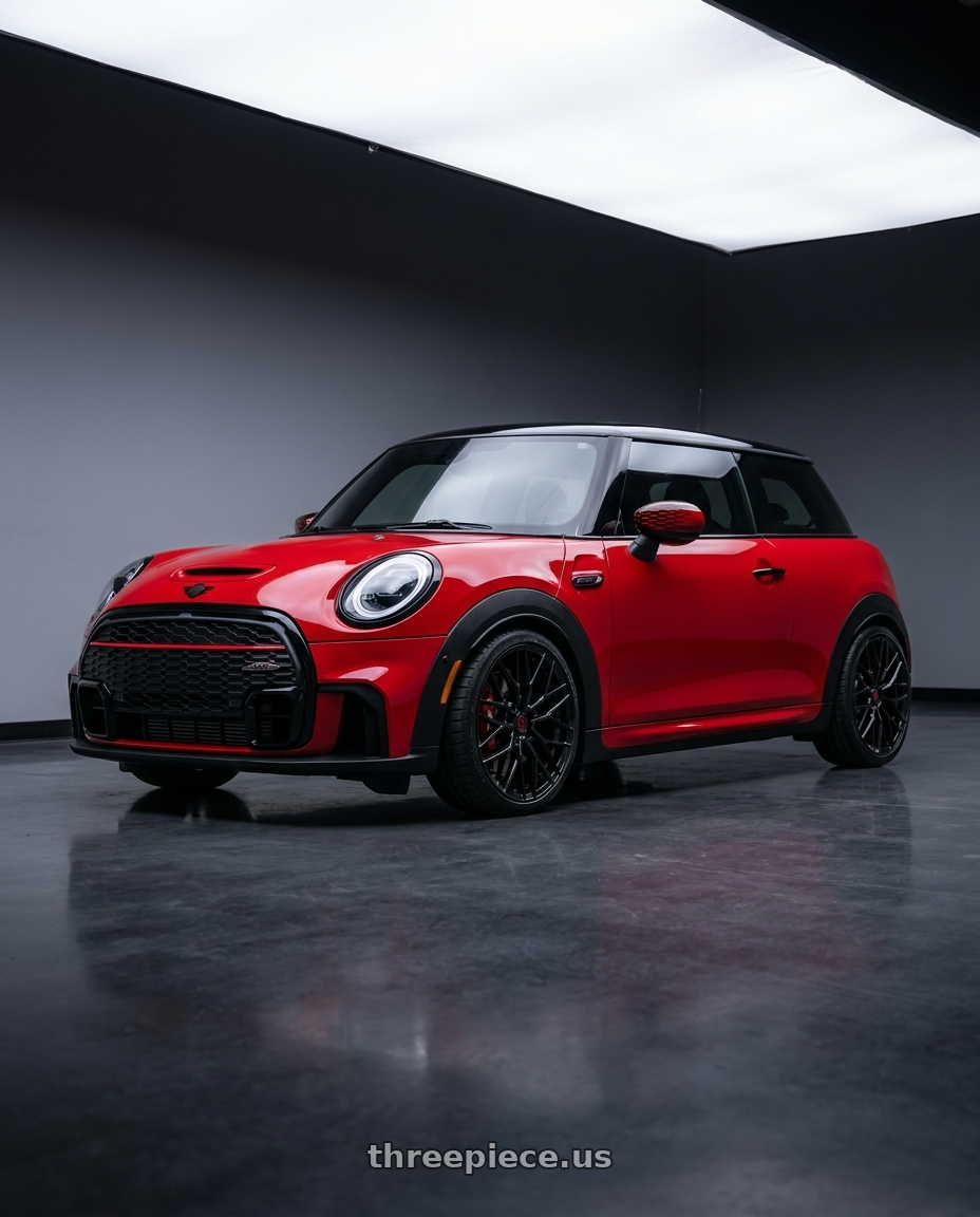 2025 mini jcw red with TIS Motorsports 505B 5X112 18x8 +35 Gloss Black wheels