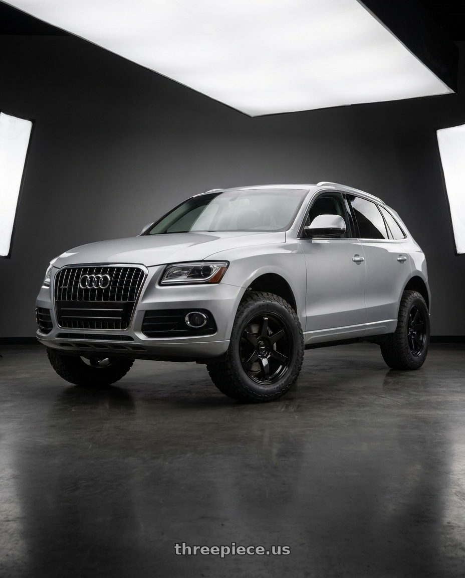 2014 Audi Q5 with Enkei T6R 5x112 18x8+45 Gloss Black wheels front three quarter view lifted stance