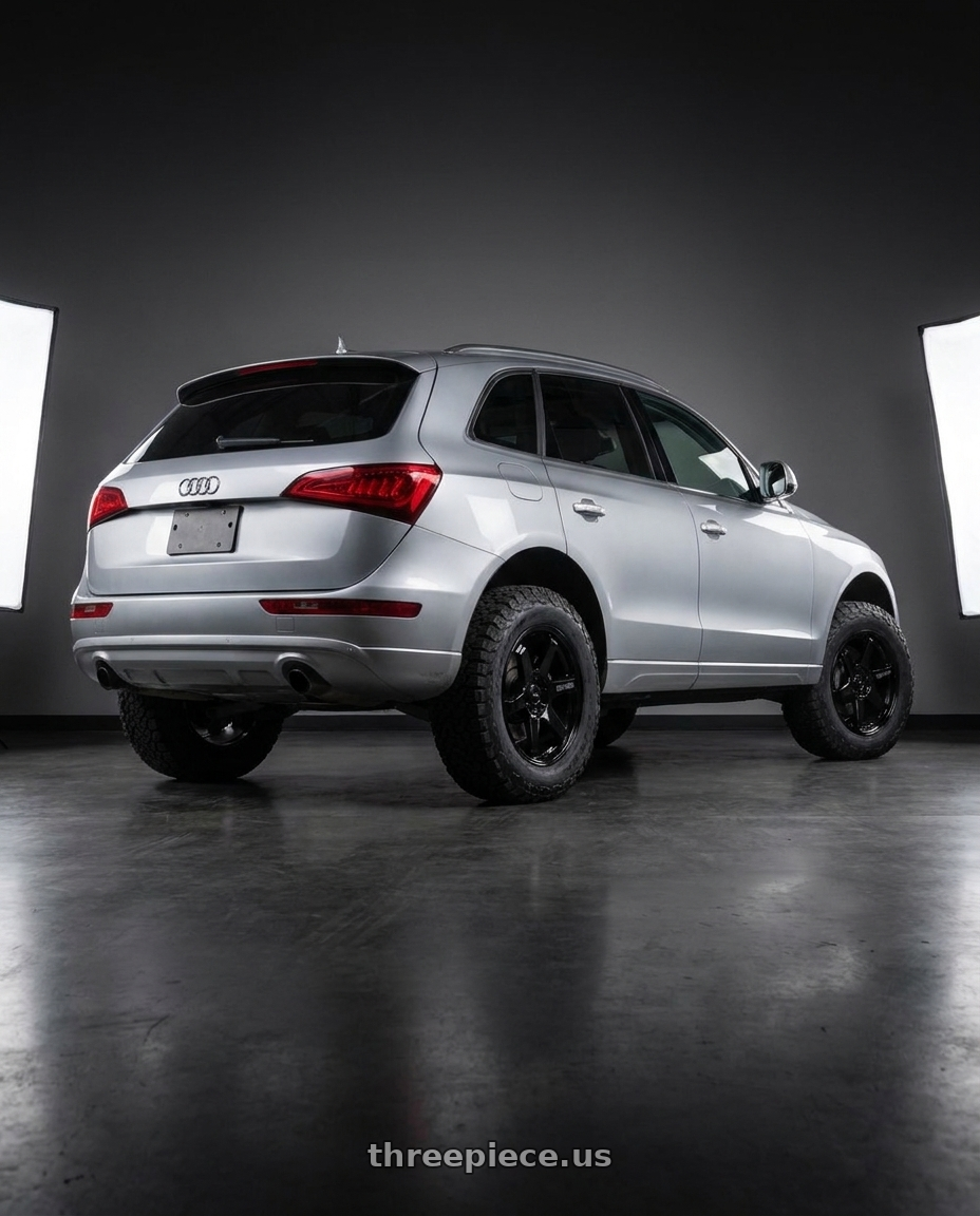 2014 Audi Q5 with Enkei T6R 5x112 18x8+45 Gloss Black wheels rear three quarter view meaty tires