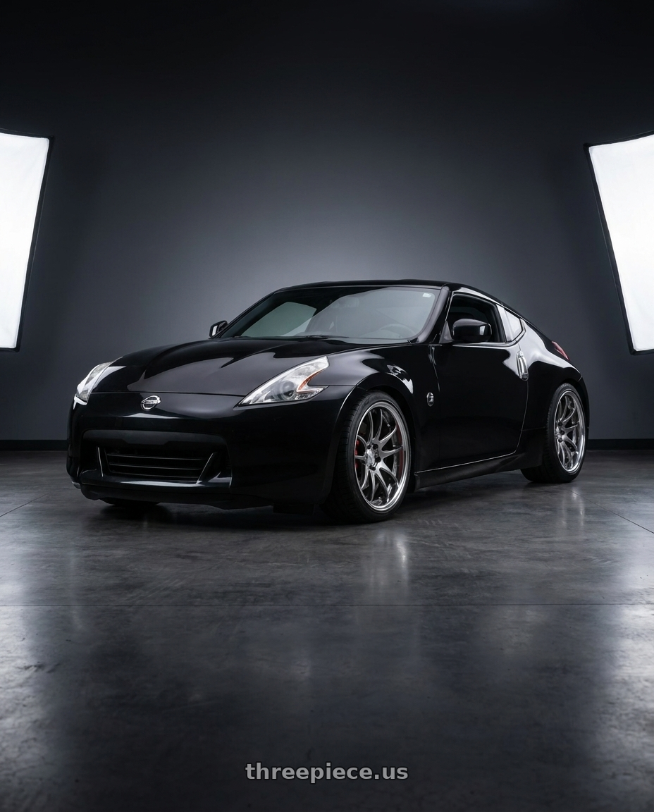 2009 Nissan 370Z with Work Cr 2P 5x114.3 19x10.5 +18 GT Silver wheels
