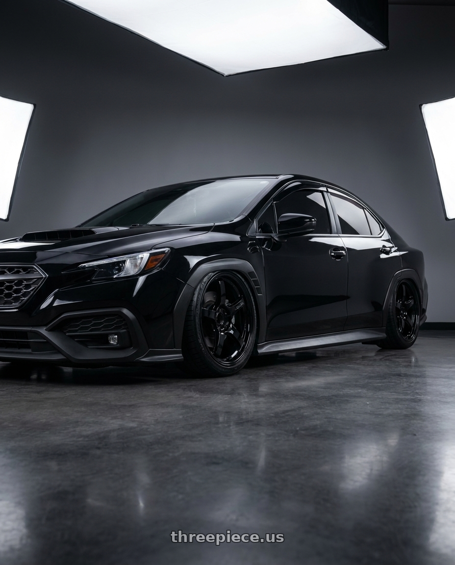 2025 Subaru wrx with dark tinted windows painted crystal black silica with Gram Lights 57CR 5x114.3 18x8.5+50 Glossy Black wheels