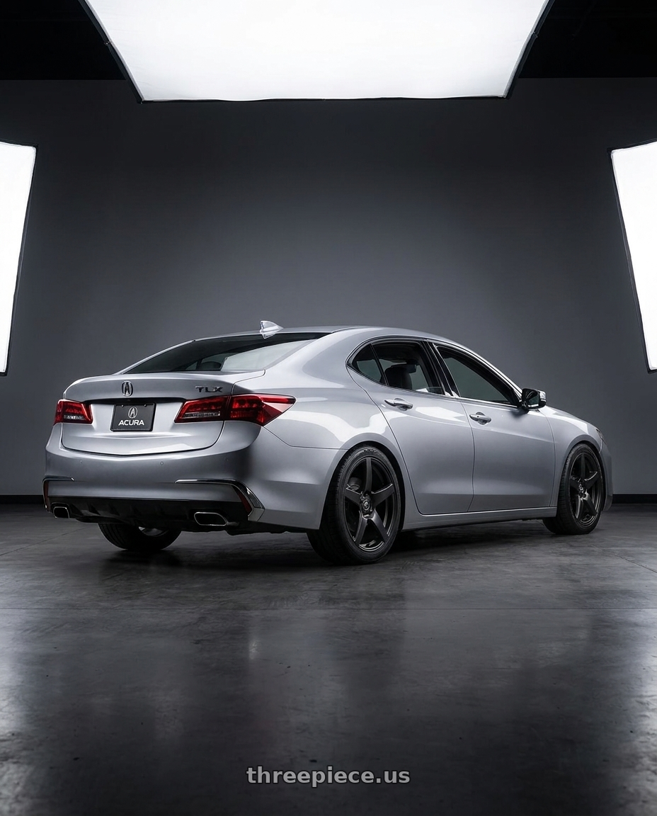 2019 Acura TLX with Forgestar CF5 5x114.3 19x9 +35 Satin Black wheels rear three quarter view square tires