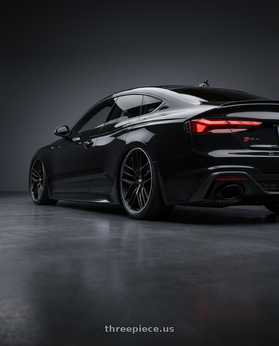 2022 Audi RS5 with BBS CC-R 5x112 20x8.5+30 Satin Black wheels rear three quarter view slight stretch tires