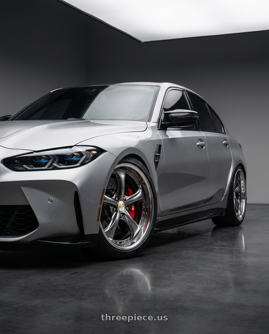 2022 m3 competition with Work Wheels VS-KF 5X114.3 19x7.5+34 Brilliant Silver Black A Disk FULL REVERSE wheels