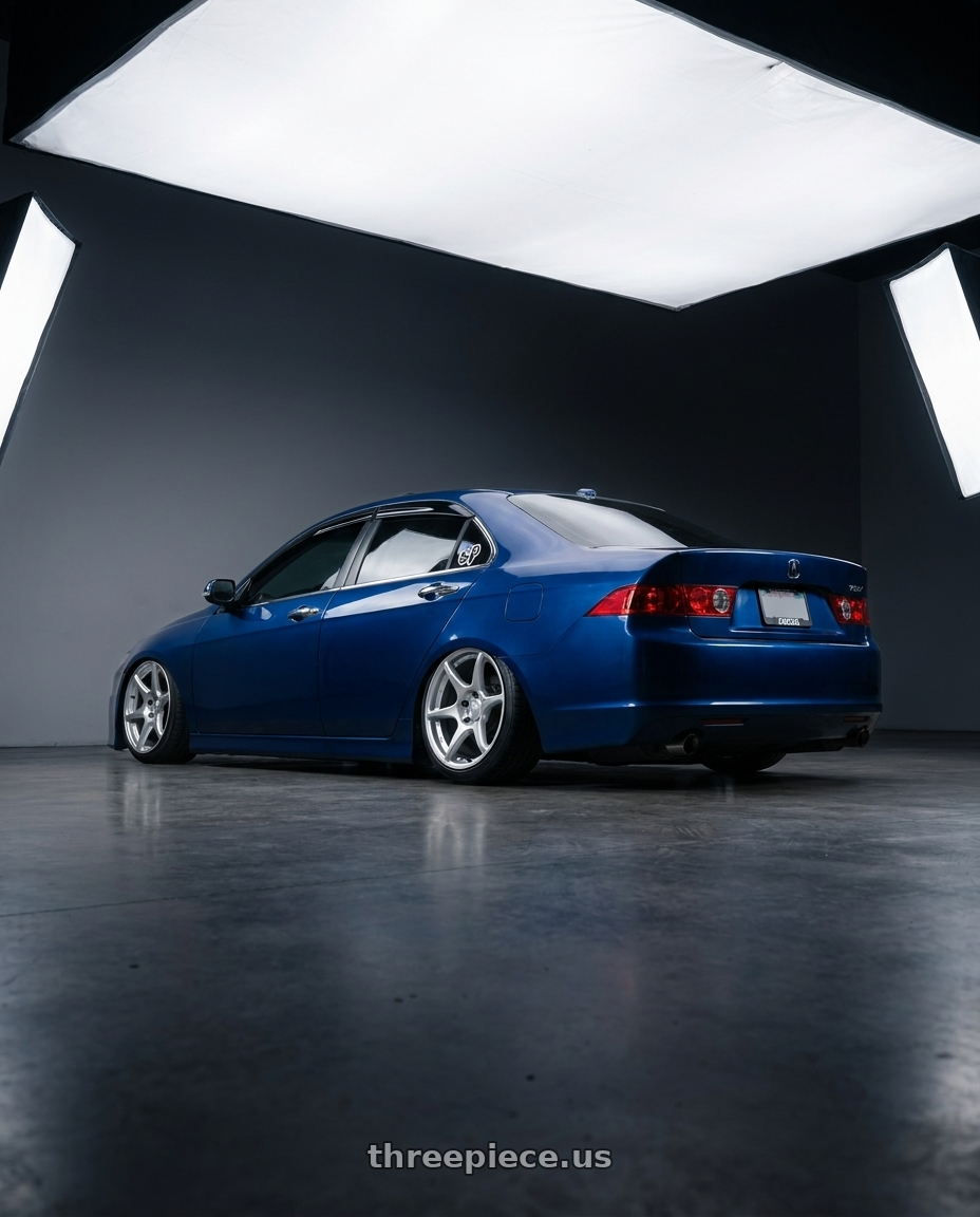 2008 Acura tsx  with Kansei K11S Tandem 5X100 18x9.5 22 Hyper Silver wheels rear three quarter view slight stretch tires