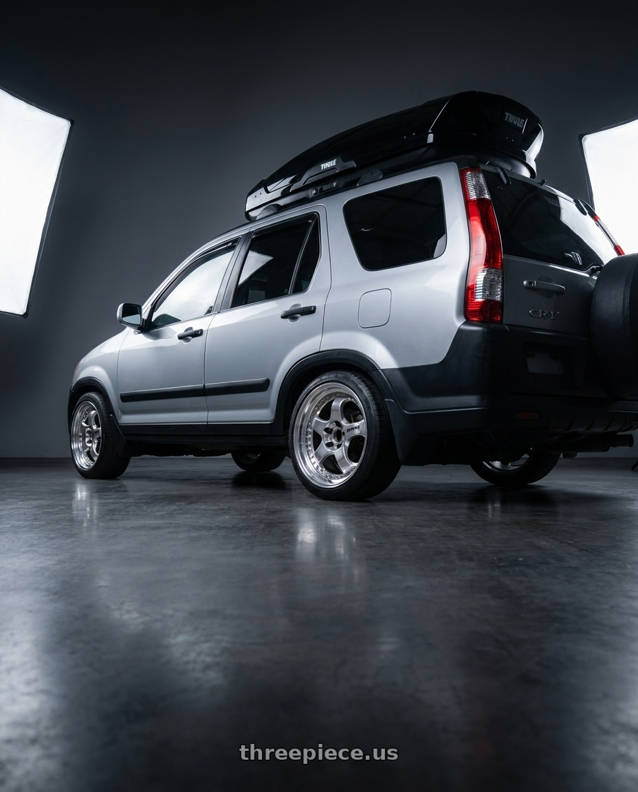 2003 Honda crv with Work Meister S1 3P 5x114.3 17x8+36 W Disk Bright Buff Finish wheels rear three quarter view slight stretch tires