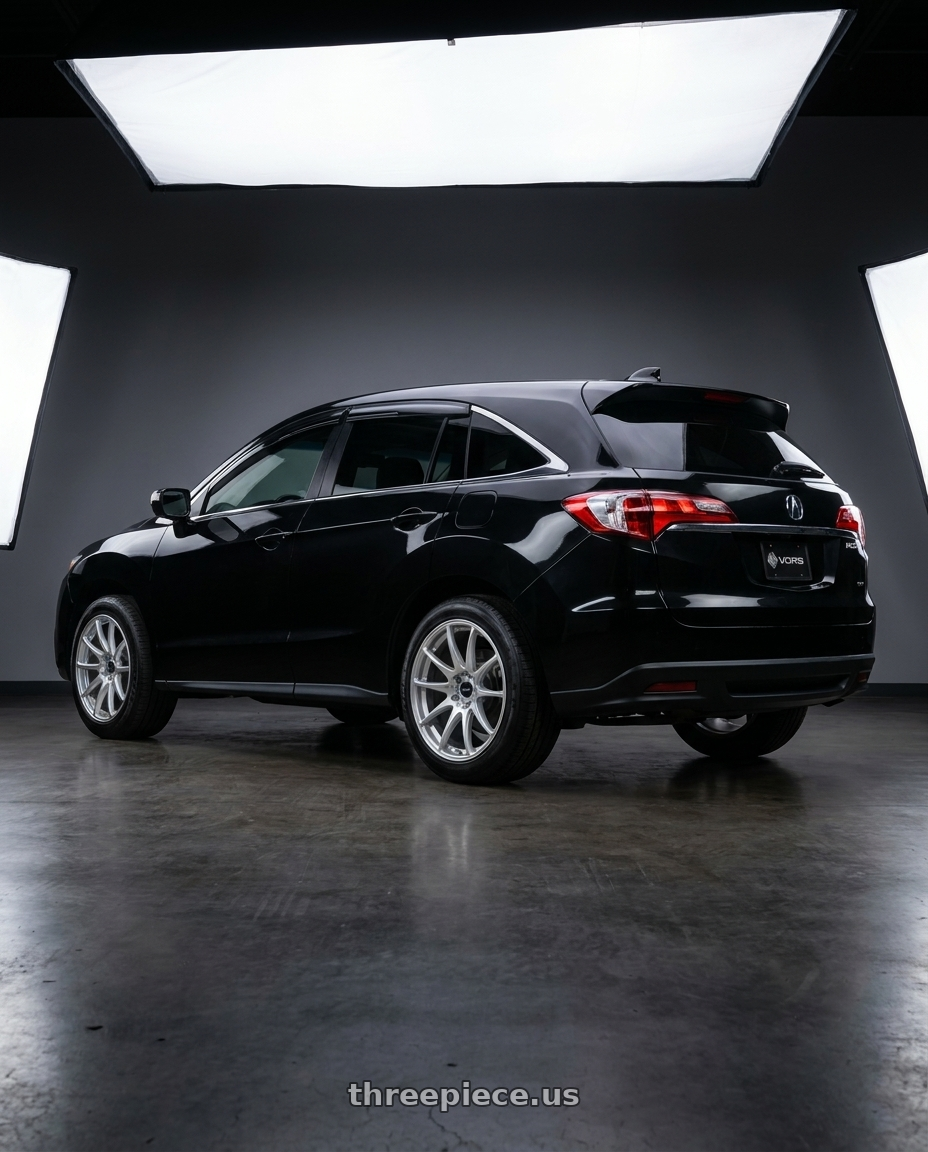 2015 acura rdx black with Vors TR4 5x114.3 18x8.5  +35 Silver Machine Face wheels rear three quarter view square tires