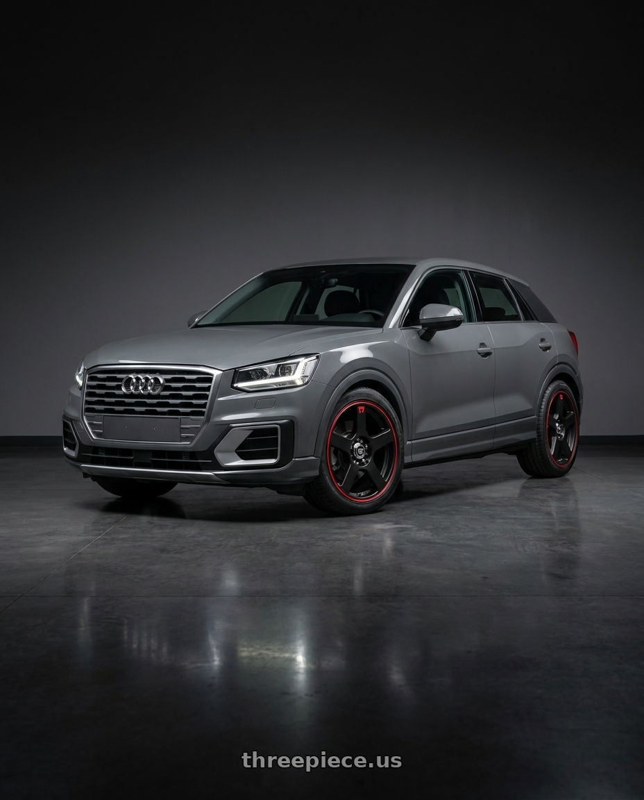 2019 Audi Q2 35Tfsi with Motegi MR116 FS5 5X112/5X114.3 18X8 +35 MATTE BLACK RED RACING STRIPE wheels