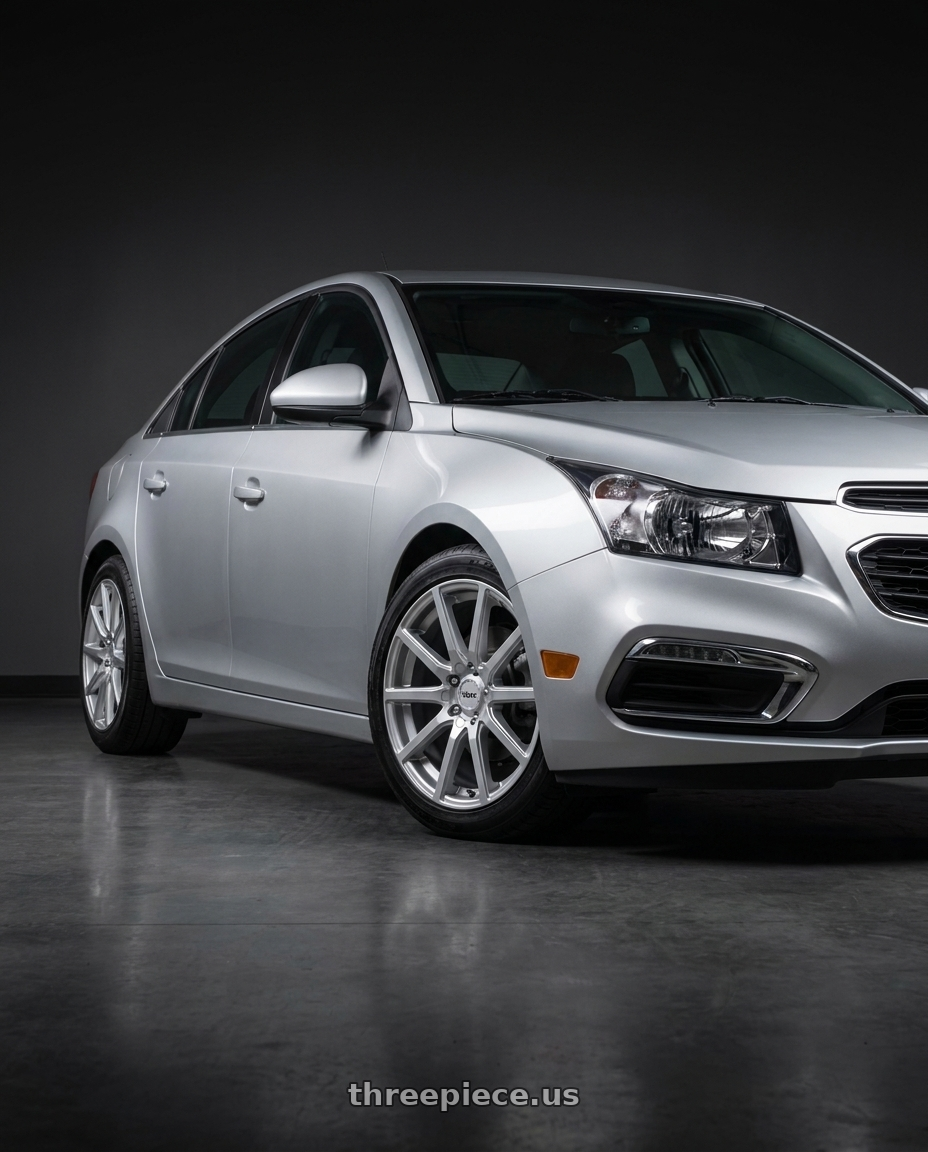 2015 Chevrolet Cruze with V�xx Este 5x98/5x105 16x7+40 Bright Silver wheels front three quarter view lowered stance