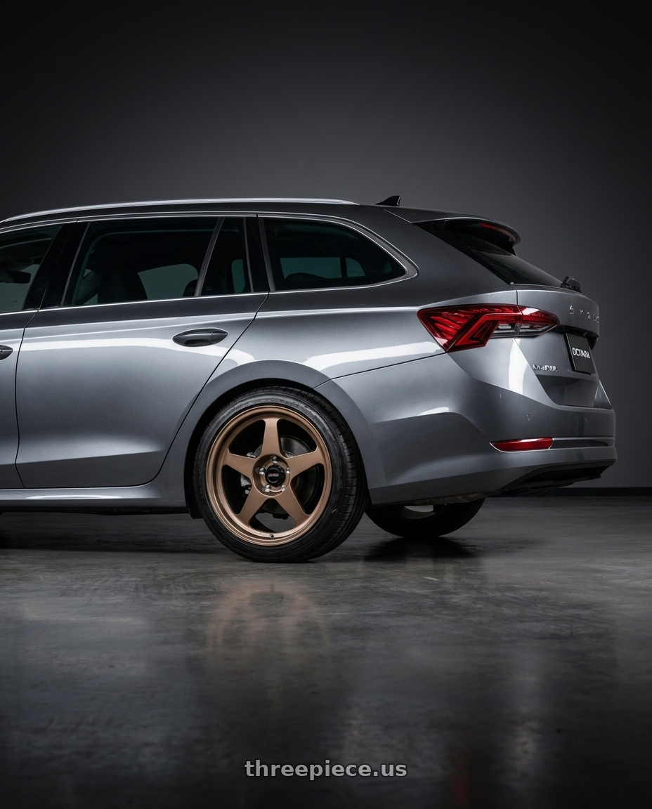 2023 Skoda octavia combi with R6061 Forged R1 5x114.3 18X8.5 +20 Matte Bronze wheels rear three quarter view square tires