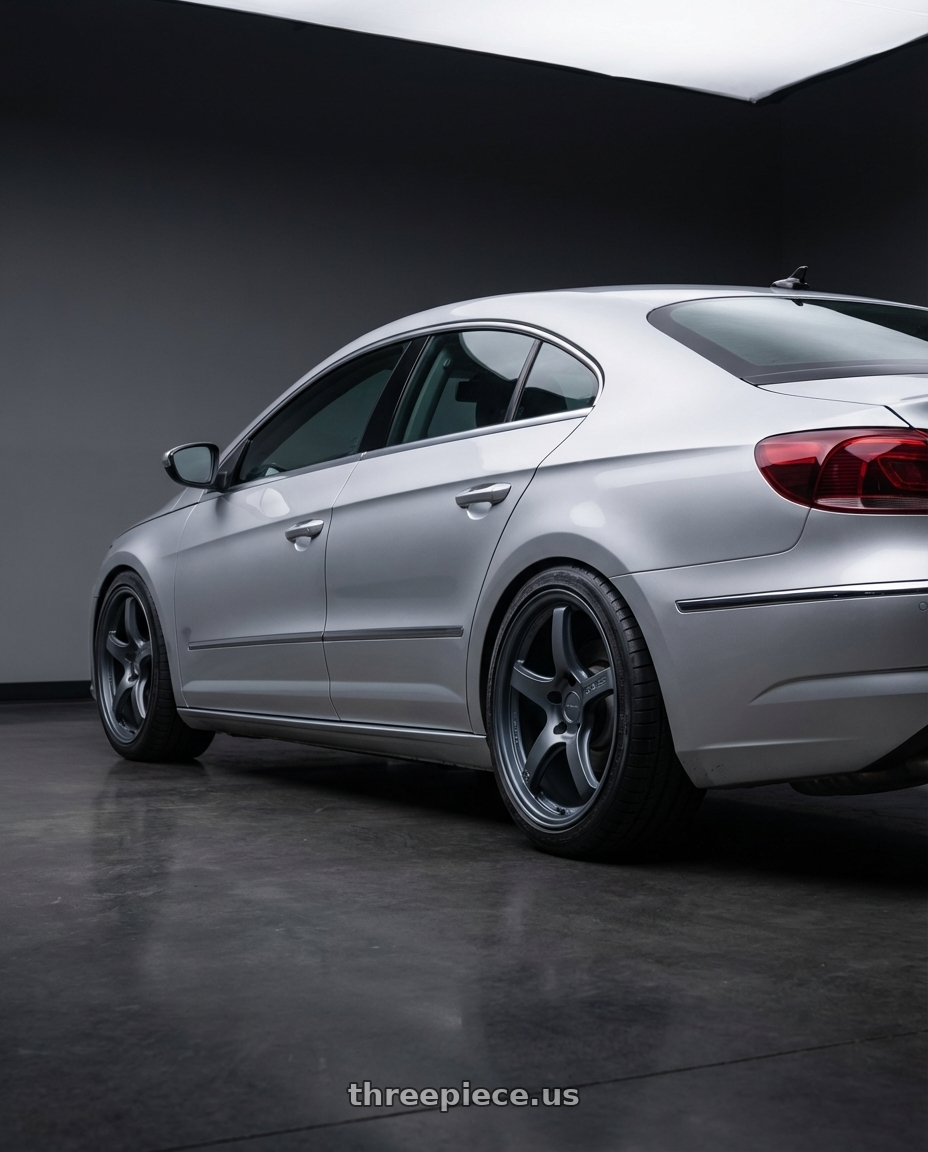 2015 Volkswagen CC with Gram Lights 57CR 5x112 19x8.5+45 Gunblue II wheels rear three quarter view square tires