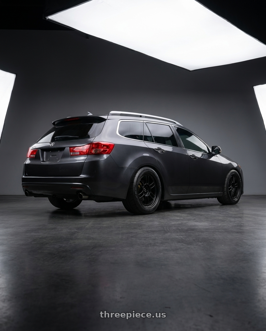 2012 Acura tsx base with Enkei RPF1 5x114.3 17x8+45 Matte Black wheels rear three quarter view meaty tires