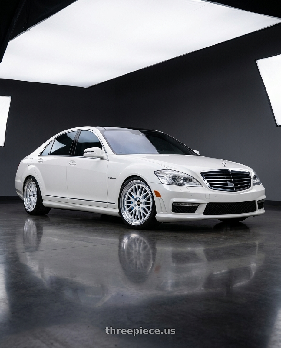 2012 Mercedes S600 with BBS LM 5x114.3 18x10 +20 White w/ Blue Metallic Flake / Diamond Cut Lip wheels