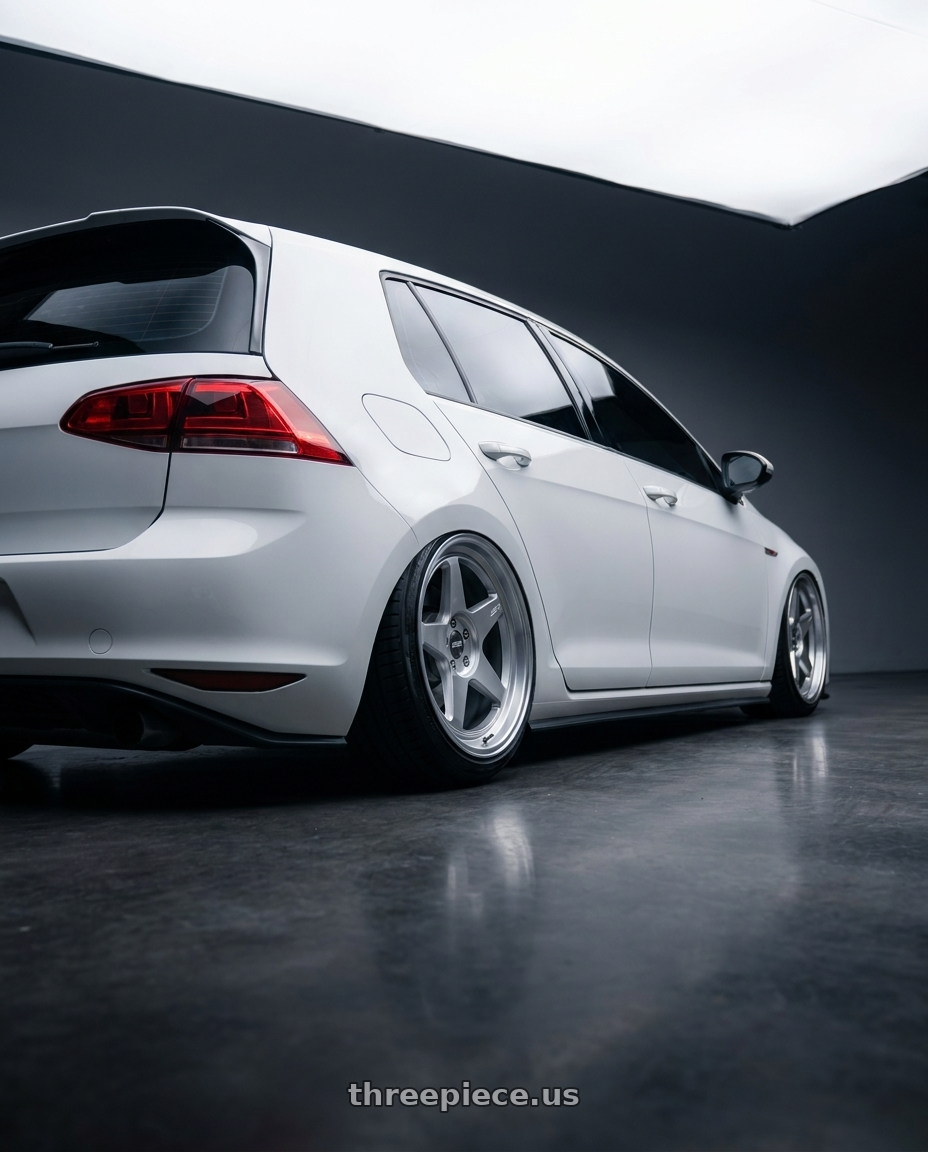2015 vw golf gti mk7 with ESR Wheels CR5 5x112 18x8.5 +35 Hyper Silver wheels rear three quarter view slight stretch tires
