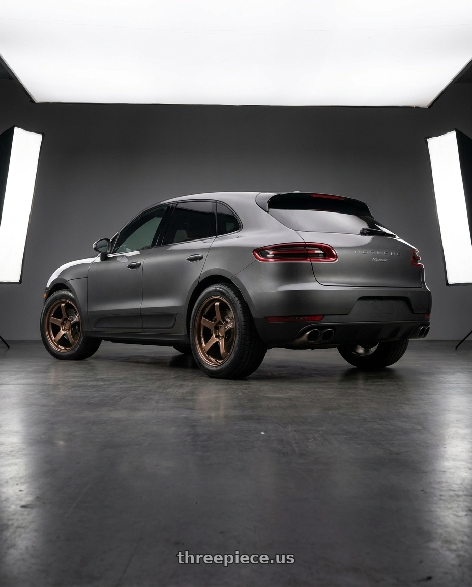 2017 Porsche Macan with Advan Racing GT BEYOND 5x112 20x10.5 +15 RACING COPPER BRONZE wheels rear three quarter view meaty tires