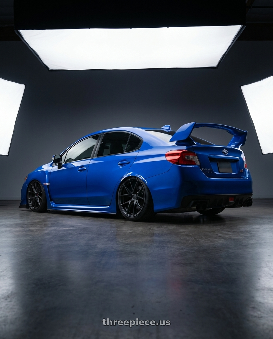 2018 Subaru WRX STI with Niche 1PC M117 MISANO 5X114.3 18X8 +42 MATTE BLACK wheels rear three quarter view slight stretch tires