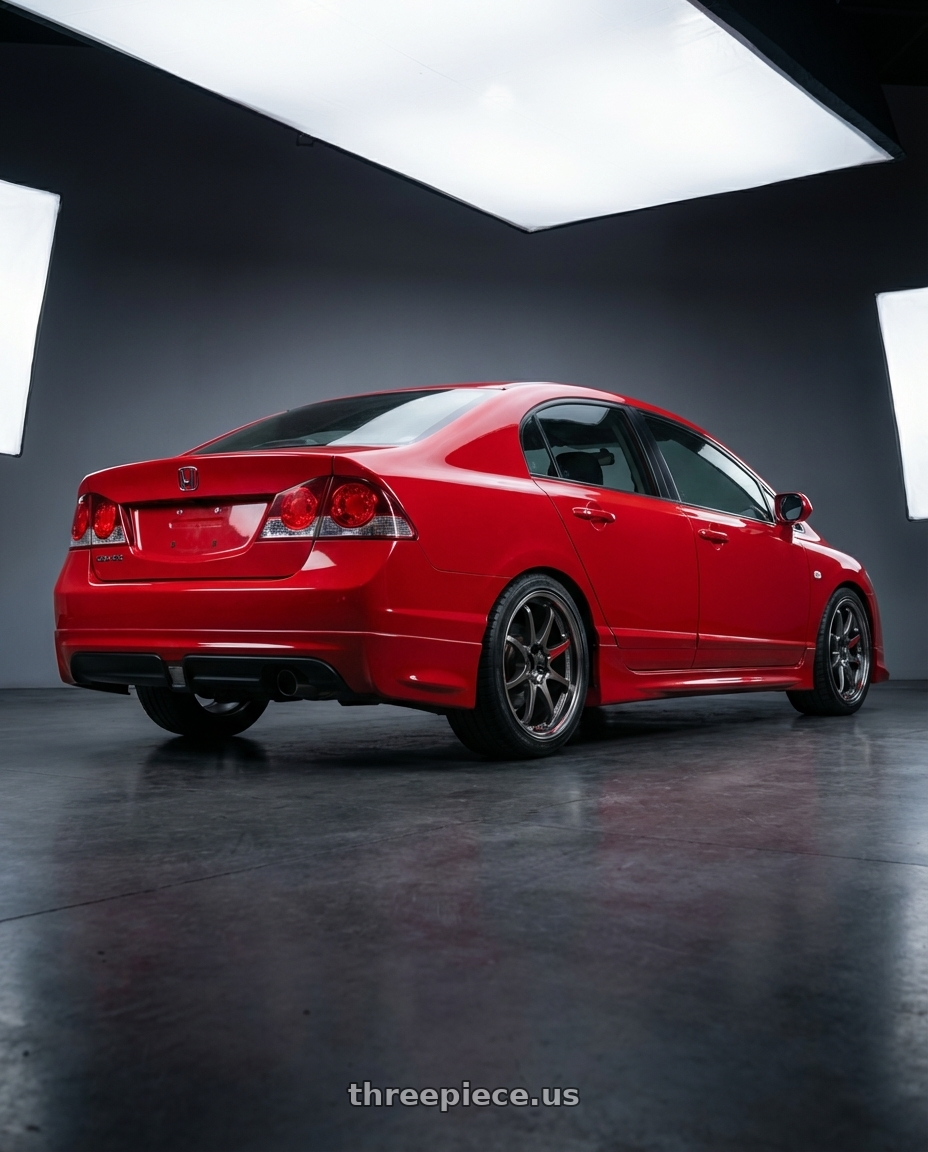 honda civic 2007 with Volk Racing CE28SL 5x100 18x8.0+48 wheels rear three quarter view square tires