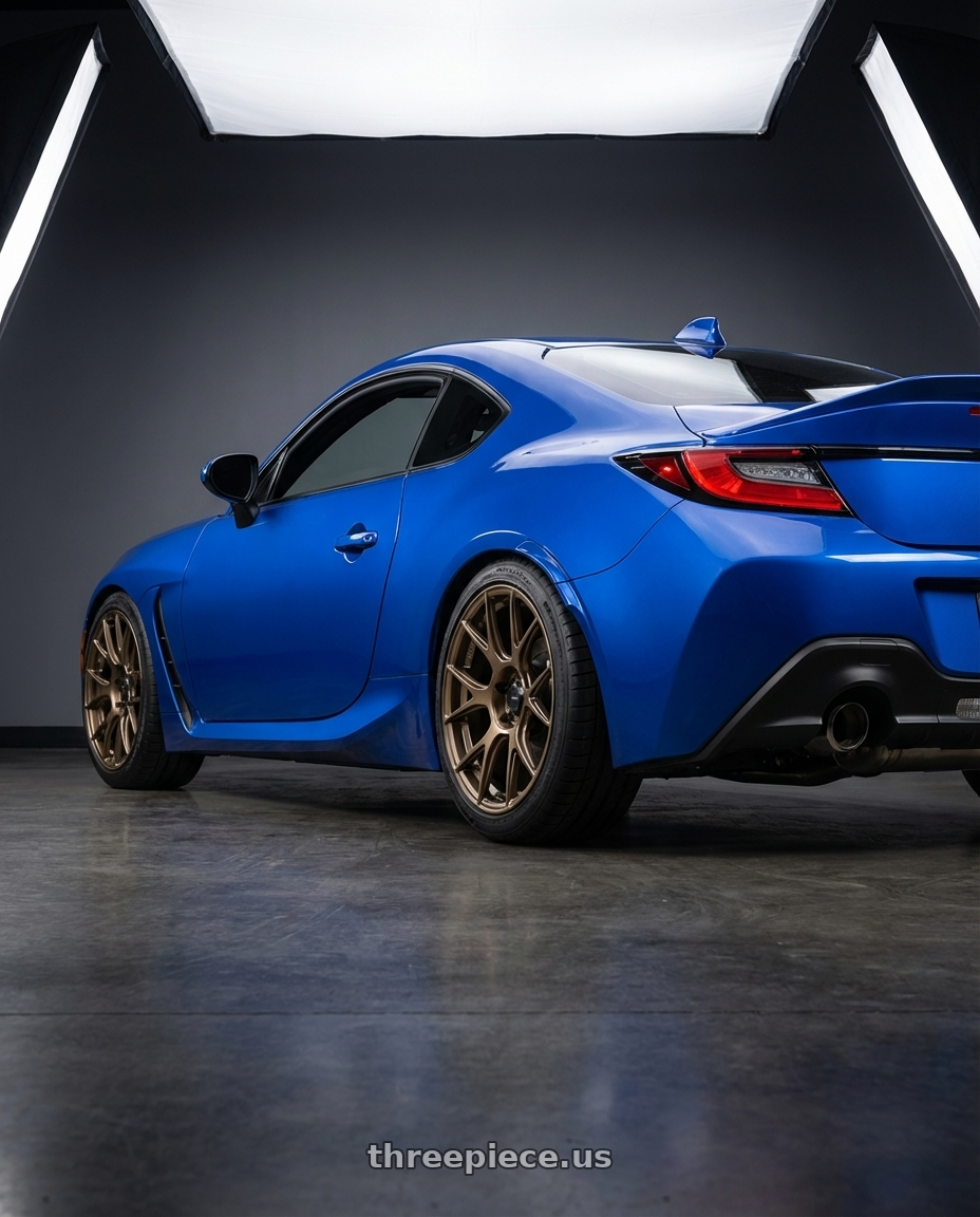 2024 Subaru BRZ with Konig Ampliform 5x114.3 18x10+20 Gloss Bronze wheels rear three quarter view square tires