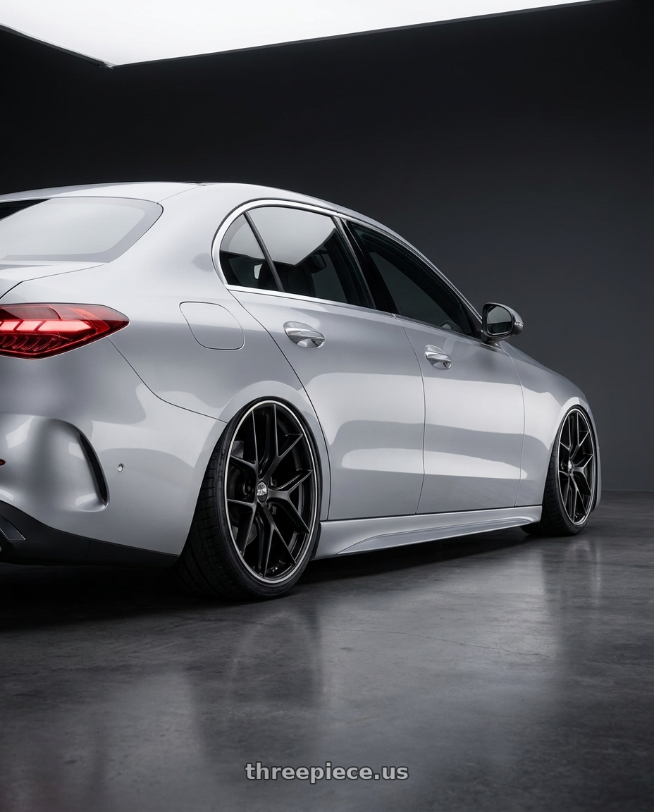 2022 Mercedes-Benz C-Class W206 with BBS CC-R 5x112 19x8.0+27 Satin Black wheels rear three quarter view slight stretch tires