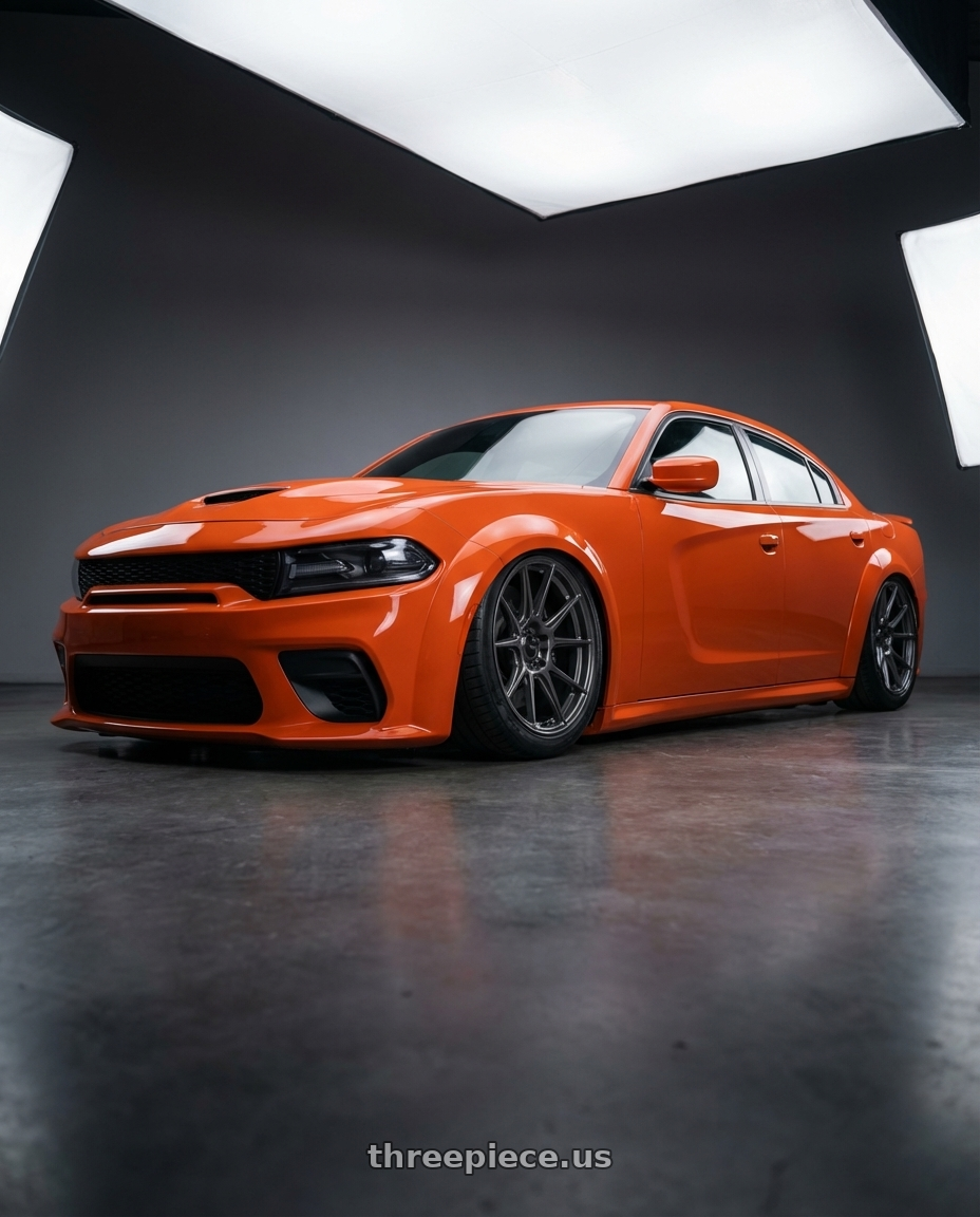 2020 Dodge Charger Widebody with Konig Ampliform 5x115 20x9.5+18 Dark Metallic Graphite wheels