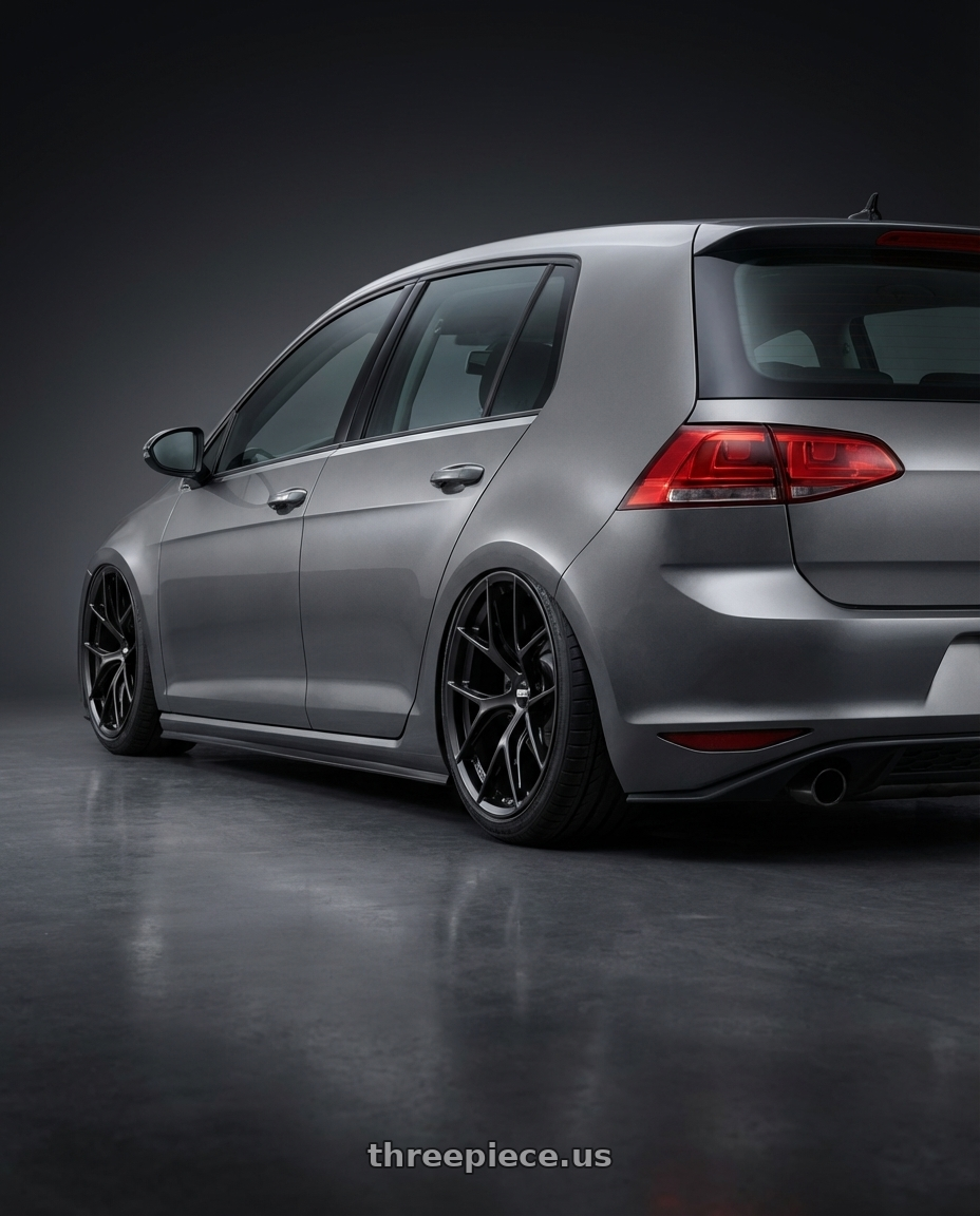 2019 Volkswagen GTI MK7 with BBS FI-R Evo 5x112 19x9.5+15 Satin Black wheels rear three quarter view slight stretch tires