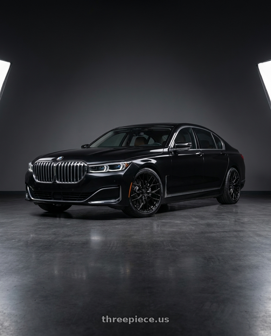 2021 BMW 740 i with DOLCE PERFORMANCE MAGARI 5x112 19x8.5 +28 Gloss Black wheels